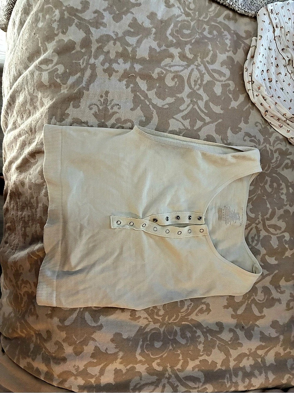 Free People Ribbed Henley Crop Tank Cream